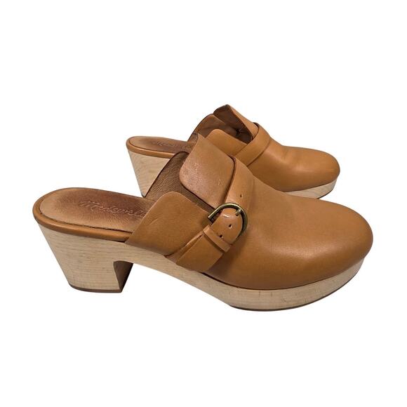 MADEWELL MONIQUE BUCKLE CLOG – WOMEN’S SIZE 9 – TAN LEATHER – WOOD SOLE - Picture 1 of 11